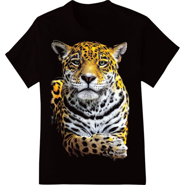 Fierce Jaguar Print Heat Transfer - Bold Orange and Yellow on black shirt - SUPERDTF-DTF Prints-DTF Transfers-Custom DTF Prints