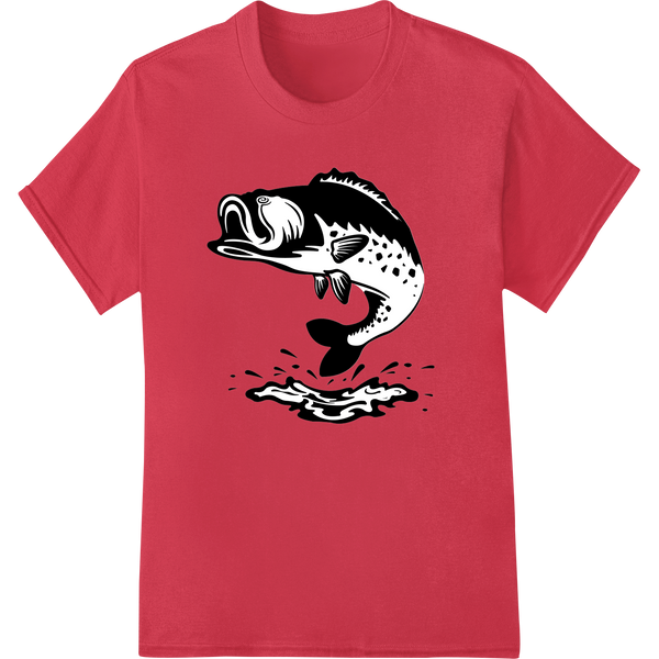 Bold Bass: Striking Black & White Fish DTF Print on red shirt - SUPERDTF-DTF Prints-DTF Transfers-Custom DTF Prints