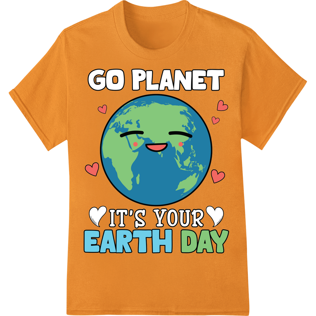 Go Planet! Celebrate Earth Day with this Eco-Friendly Print on orange shirt - SUPERDTF-DTF Prints-DTF Transfers-Custom DTF Prints