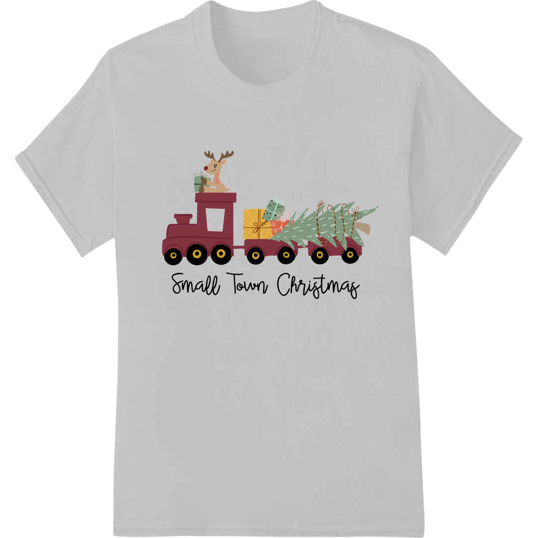 Enchanting Small Town Christmas Train DTF Print Transfer on white shirt - SUPERDTF-DTF Prints-DTF Transfers-Custom DTF Prints