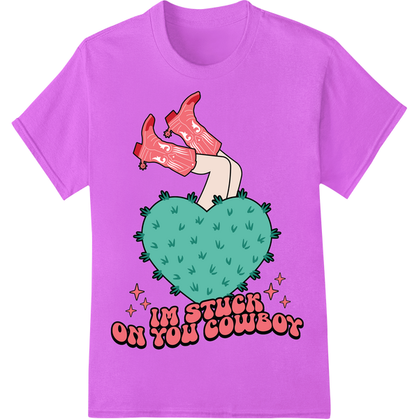 Saddle Up for Love: Western Valentine's Cactus DTF Print on purple shirt - SUPERDTF-DTF Prints-DTF Transfers-Custom DTF Prints