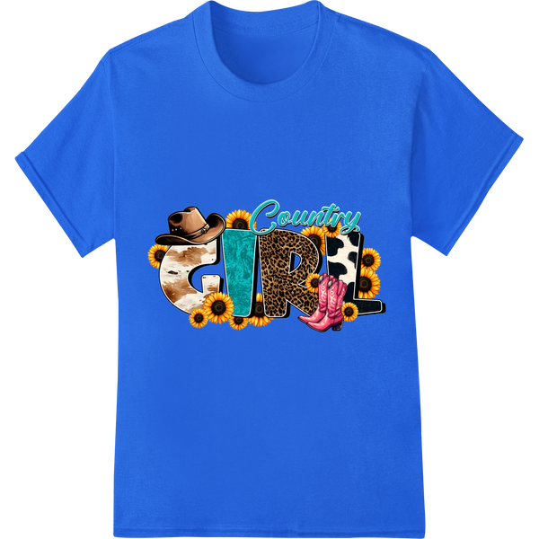 Rustic Cowboy Charm: Western Hat, Boots & Sunflower Print on blue shirt - SUPERDTF-DTF Prints-DTF Transfers-Custom DTF Prints