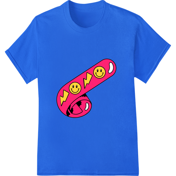 Retro '90s Smiley Face "Wow!" DTF Print Heat Transfer on blue shirt - SUPERDTF-DTF Prints-DTF Transfers-Custom DTF Prints