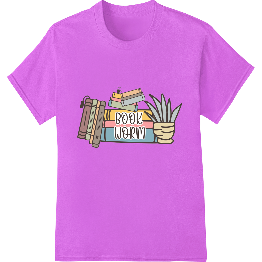 Adorable 'Book Worm' DTF Print Heat Transfer | Reading Lover on purple shirt - SUPERDTF-DTF Prints-DTF Transfers-Custom DTF Prints