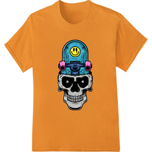 Unique bulk t-shirt printing for Skateboarding Skull with Headphones & Smiley Face Eyes