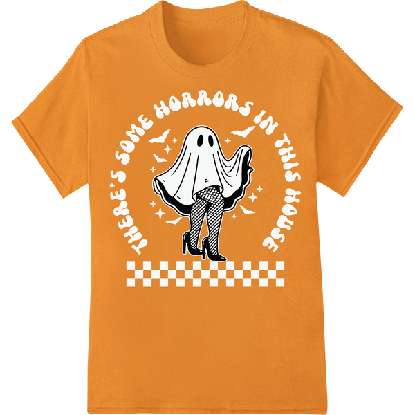 Hauntingly Chic Ghost Print for Spooky Halloween Style on orange shirt - SUPERDTF-DTF Prints-DTF Transfers-Custom DTF Prints