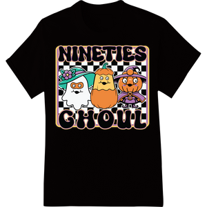 Vibrant personalized clothing print on Nineties Ghoul: Retro Halloween Cartoon Trio DTF Print