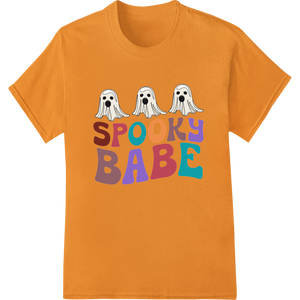 Spooky Babe: Adorable Ghost Trio Halloween Heat Transfer featuring professional high-quality t-shirt printing