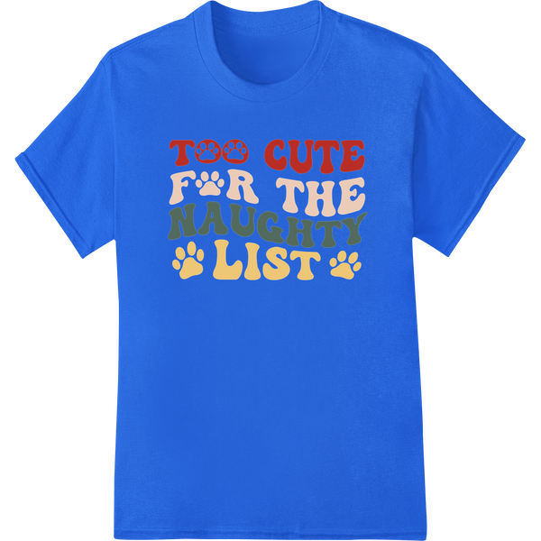 Too Cute Fur the Naughty List: Adorable Christmas Pet DTF Print on blue shirt - SUPERDTF-DTF Prints-DTF Transfers-Custom DTF Prints