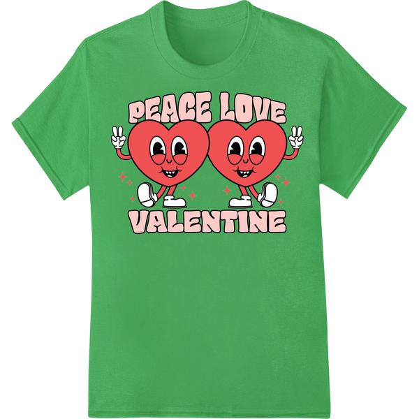 Adorable 'Peace Love' Valentine's Day DTF Print Transfer on green shirt - SUPERDTF-DTF Prints-DTF Transfers-Custom DTF Prints