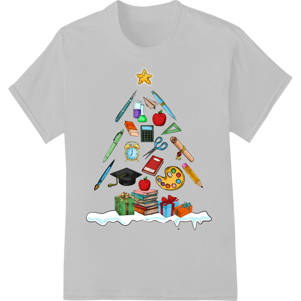 Festive School-Themed Christmas Tree DTF Print Transfer on white shirt - SUPERDTF-DTF Prints-DTF Transfers-Custom DTF Prints