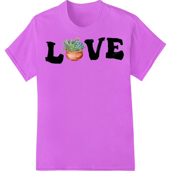 Succulent 'LOVE' Gardening DTF Heat Transfer Print Design on purple shirt - SUPERDTF-DTF Prints-DTF Transfers-Custom DTF Prints