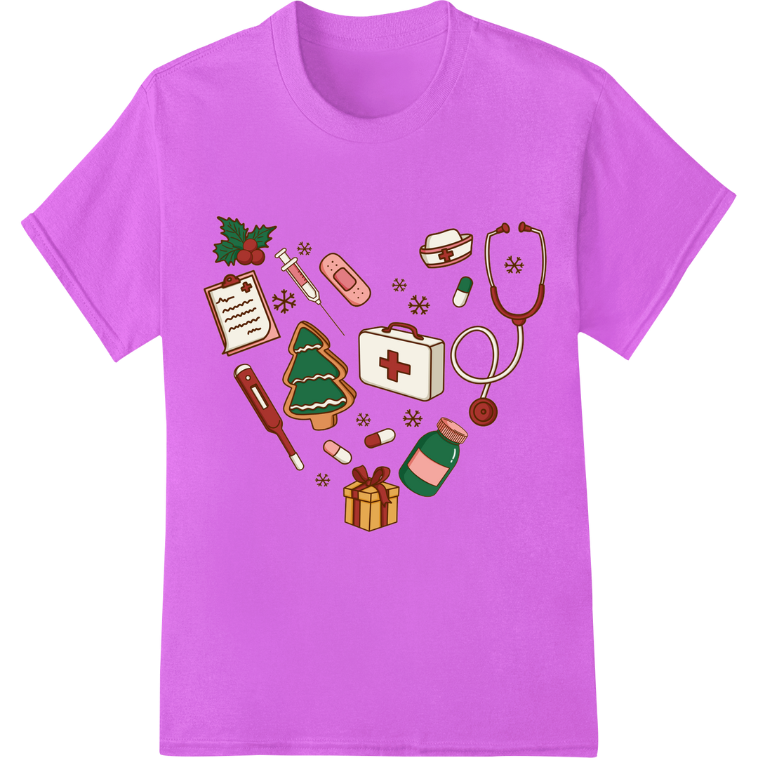 Festive Medical Christmas Icons - DTF Print Heat Transfer on purple shirt - SUPERDTF-DTF Prints-DTF Transfers-Custom DTF Prints