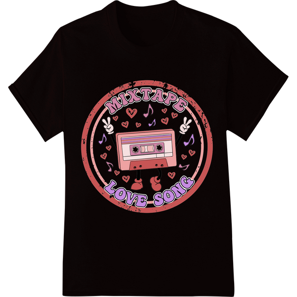 Retro Mixtape Love Song: Valentine's Day DTF Print Transfer on black shirt - SUPERDTF-DTF Prints-DTF Transfers-Custom DTF Prints