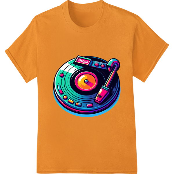 Retro Turntable: Unleash Your Love for Vinyl Music on orange shirt - SUPERDTF-DTF Prints-DTF Transfers-Custom DTF Prints