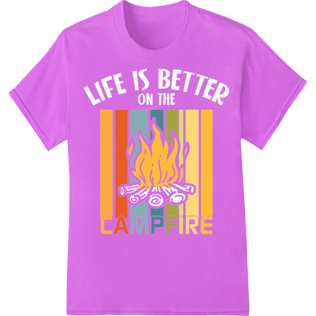 Ignite Adventure: Campfire DTF Print Heat Transfer on purple shirt - SUPERDTF-DTF Prints-DTF Transfers-Custom DTF Prints