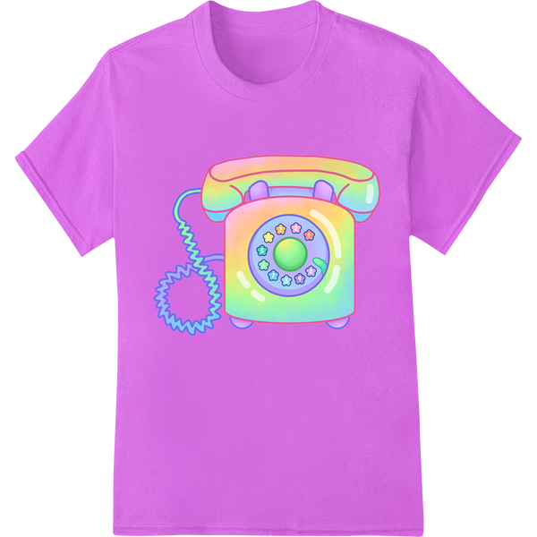 Retro Rainbow Telephone DTF Print Heat Transfer on purple shirt - SUPERDTF-DTF Prints-DTF Transfers-Custom DTF Prints