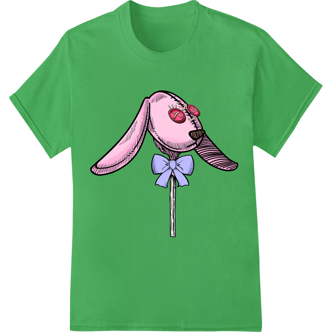 Adorable Pink Bunny Easter DTF Print - Festive & Stylish on green shirt - SUPERDTF-DTF Prints-DTF Transfers-Custom DTF Prints