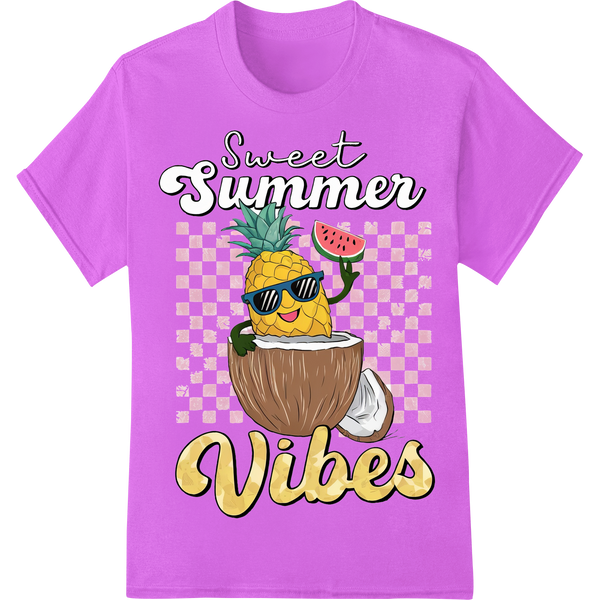 Sweet Summer Vibes: Retro Pineapple DTF Print Heat Transfer on purple shirt - SUPERDTF-DTF Prints-DTF Transfers-Custom DTF Prints