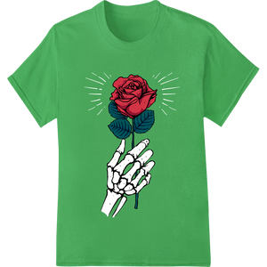 Custom print on demand design - Eternal Love: Skeletal Hand Holding Vivid Red Rose