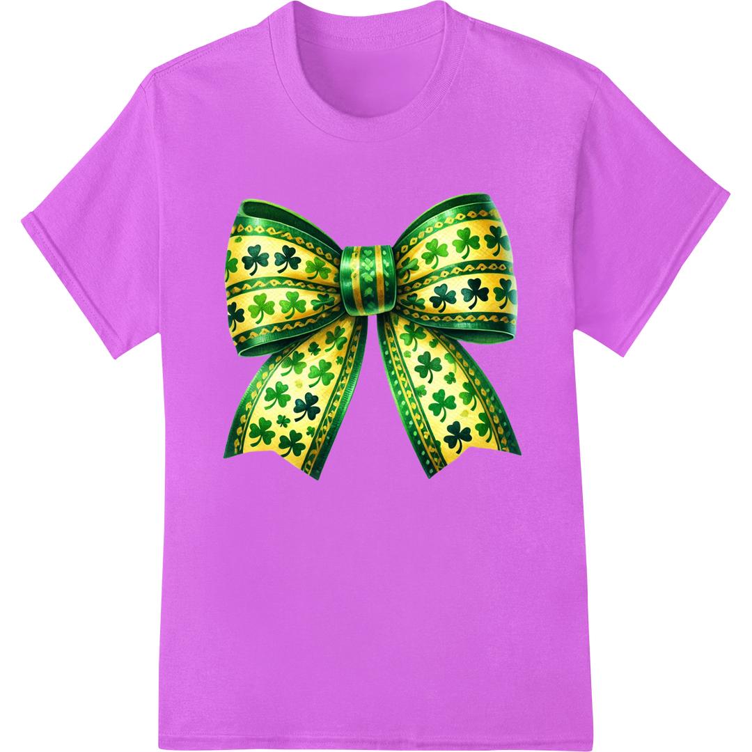 Festive Shamrock Ribbon Bow - St. Patrick's Day DTF Print on purple shirt - SUPERDTF-DTF Prints-DTF Transfers-Custom DTF Prints