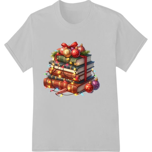 Festive Books: Teacher's Holiday DTF Print Heat Transfer on white shirt - SUPERDTF-DTF Prints-DTF Transfers-Custom DTF Prints