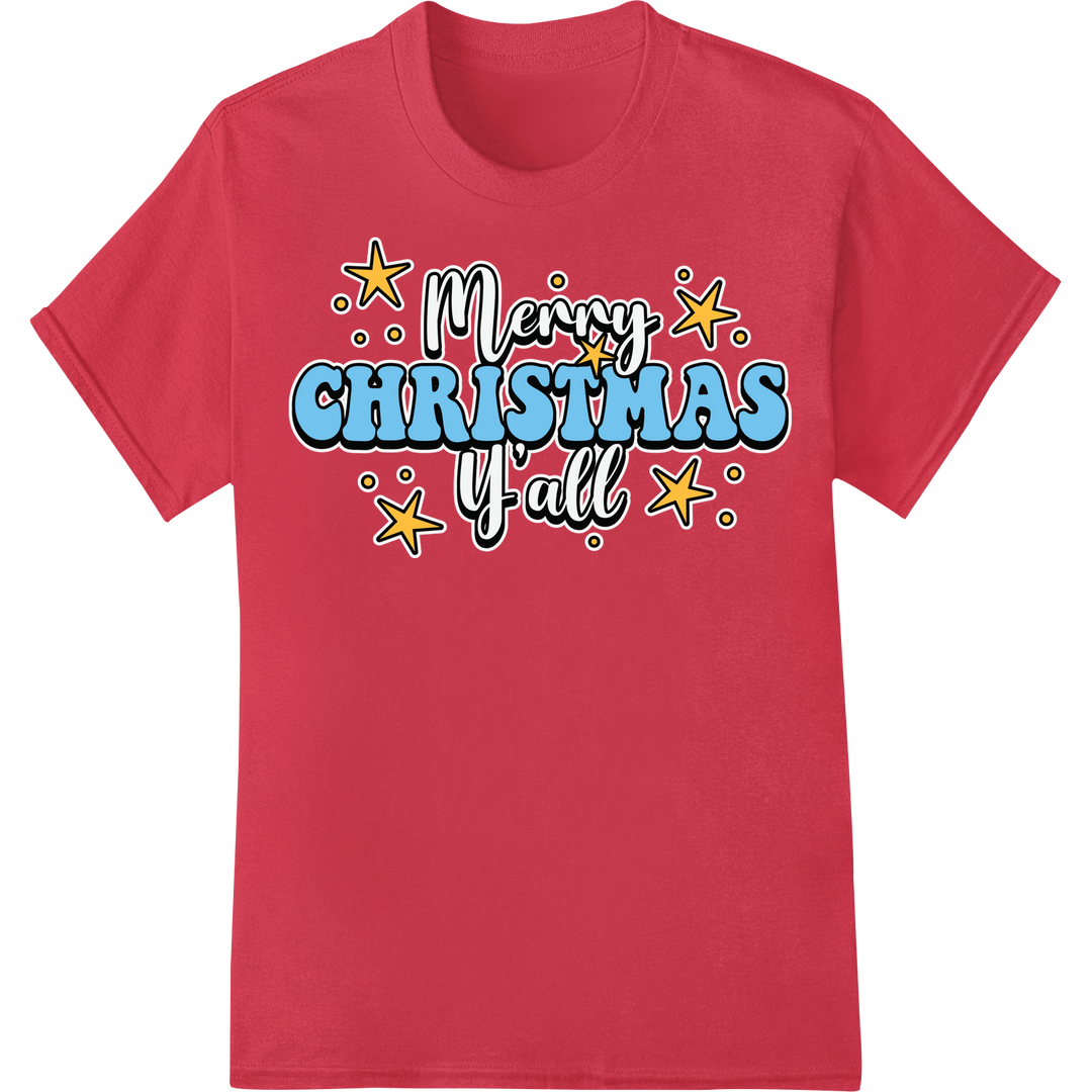 Festive 'Merry Christmas Y'all' DTF Transfer Print on red shirt - SUPERDTF-DTF Prints-DTF Transfers-Custom DTF Prints