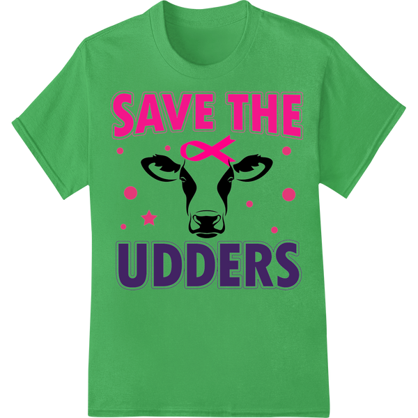 Save the Udders Breast Cancer Awareness Cow DTF Print on green shirt - SUPERDTF-DTF Prints-DTF Transfers-Custom DTF Prints