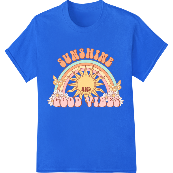 Retro Sunshine Good Vibes | Summer DTF Print Heat Transfer on blue shirt - SUPERDTF-DTF Prints-DTF Transfers-Custom DTF Prints