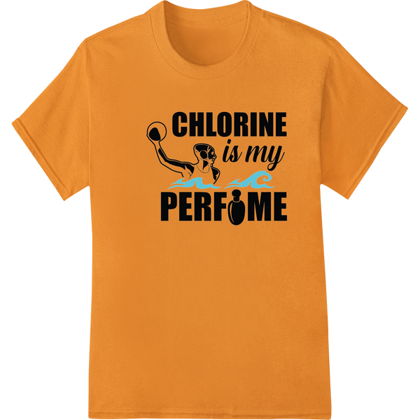 Witty Swimmer's Delight: 'Chlorine is my perfume' DTF Print on orange shirt - SUPERDTF-DTF Prints-DTF Transfers-Custom DTF Prints