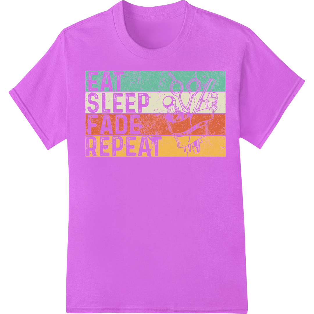 Retro Barber Fade Mantra DTF Print Heat Transfer on purple shirt - SUPERDTF-DTF Prints-DTF Transfers-Custom DTF Prints