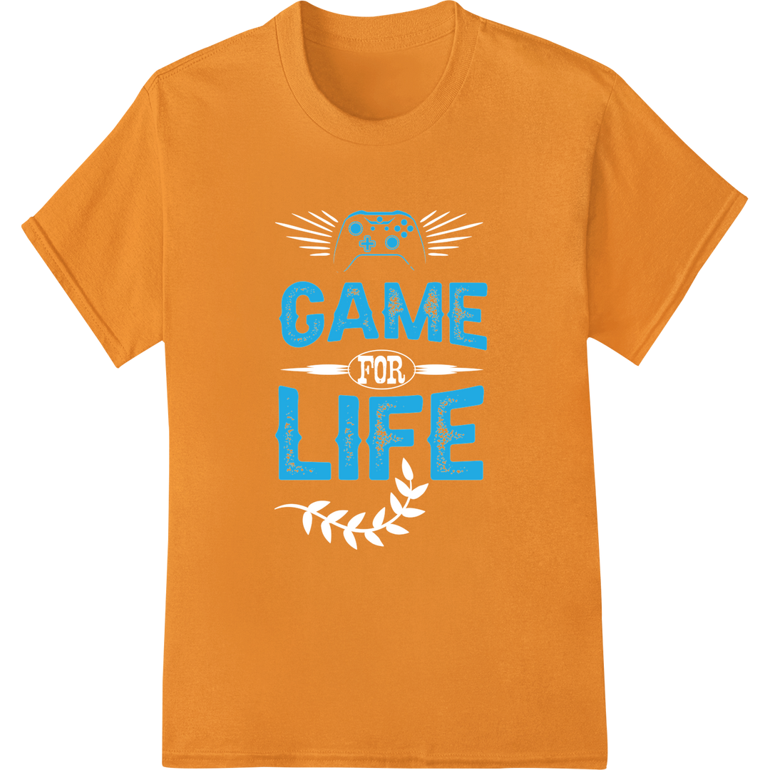 Retro Gaming "GAME LIFE" DTF Print Heat Transfer | Arcade Nostalgia on orange shirt - SUPERDTF-DTF Prints-DTF Transfers-Custom DTF Prints