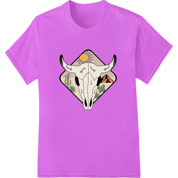 Dia de los Muertos Cow Skull Desert DTF Print Transfer on purple shirt - SUPERDTF-DTF Prints-DTF Transfers-Custom DTF Prints