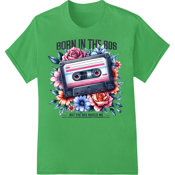 Retro '80s-'90s Cassette Tape DTF Print Heat Transfer on green shirt - SUPERDTF-DTF Prints-DTF Transfers-Custom DTF Prints