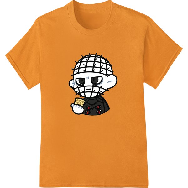 Spooky cartoon Pinhead character heat transfer design for DTF (Direct to Film) printing on custom t-shirts and apparel.