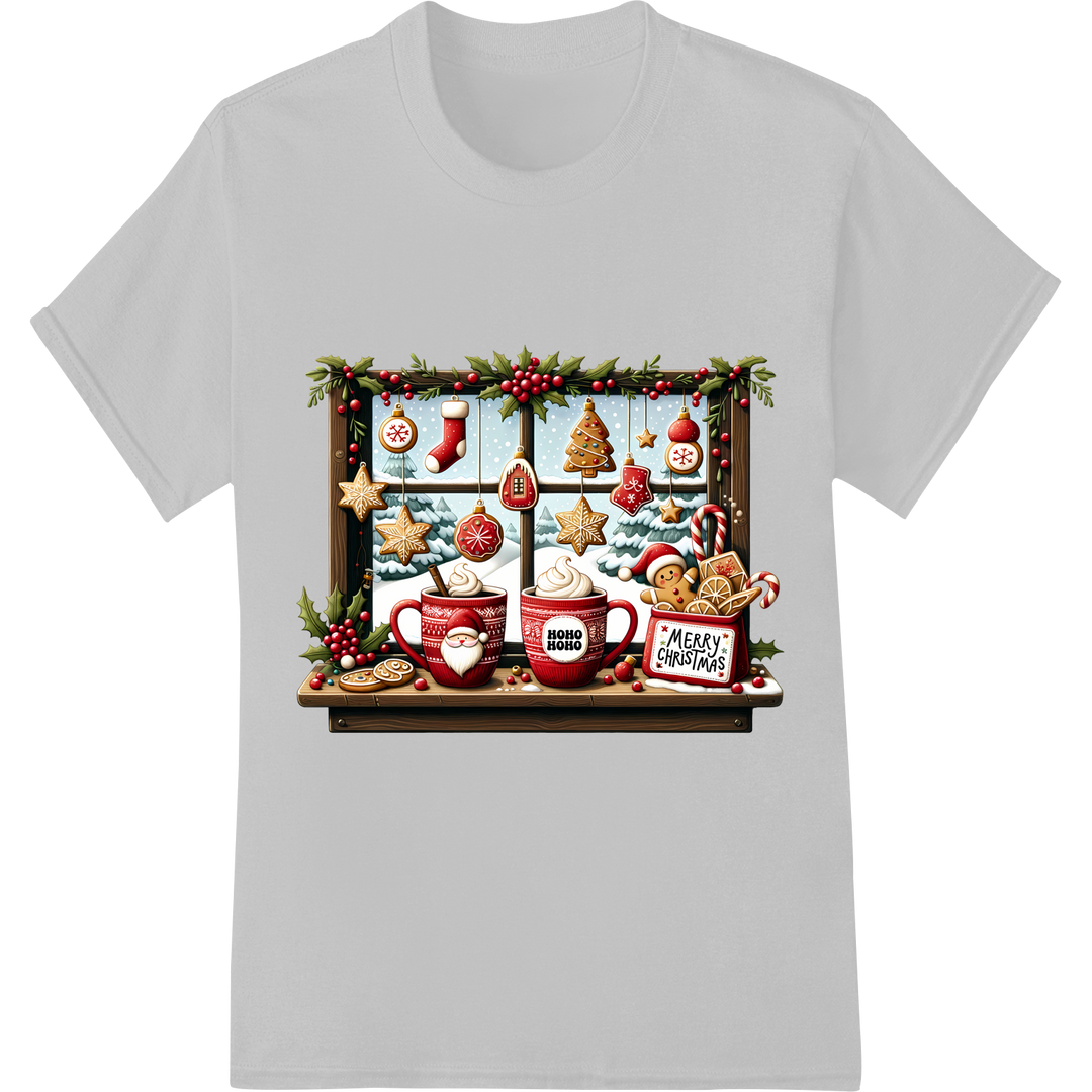 Festive Christmas Window Scene DTF Print Heat Transfer on white shirt - SUPERDTF-DTF Prints-DTF Transfers-Custom DTF Prints