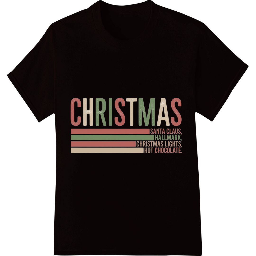 Retro Christmas Charm: Vintage-Inspired DTF Print Transfer on black shirt - SUPERDTF-DTF Prints-DTF Transfers-Custom DTF Prints