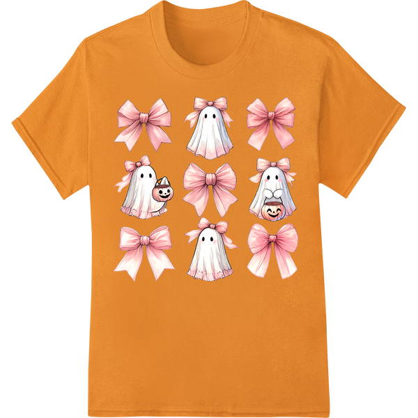 Adorable Ghost with Bow Halloween DTF Transfers on orange shirt - SUPERDTF-DTF Prints-DTF Transfers-Custom DTF Prints