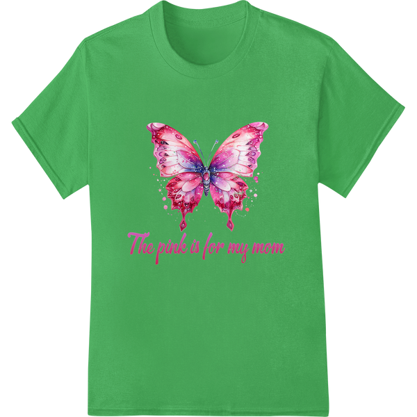 Pink Butterfly Breast Cancer Awareness DTF Print Transfer on green shirt - SUPERDTF-DTF Prints-DTF Transfers-Custom DTF Prints