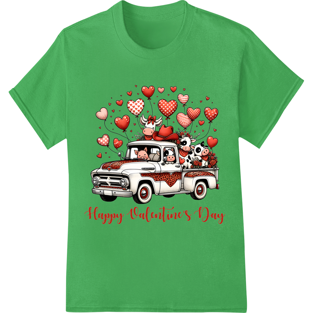 Rustic Valentine's Truck - Heartfelt DTF Heat Transfer on green shirt - SUPERDTF-DTF Prints-DTF Transfers-Custom DTF Prints