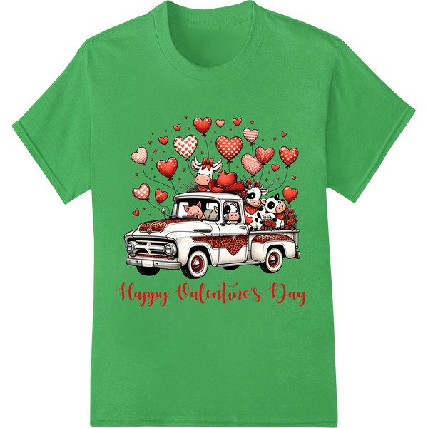 Rustic Valentine's Truck - Heartfelt DTF Heat Transfer on green shirt - SUPERDTF-DTF Prints-DTF Transfers-Custom DTF Prints