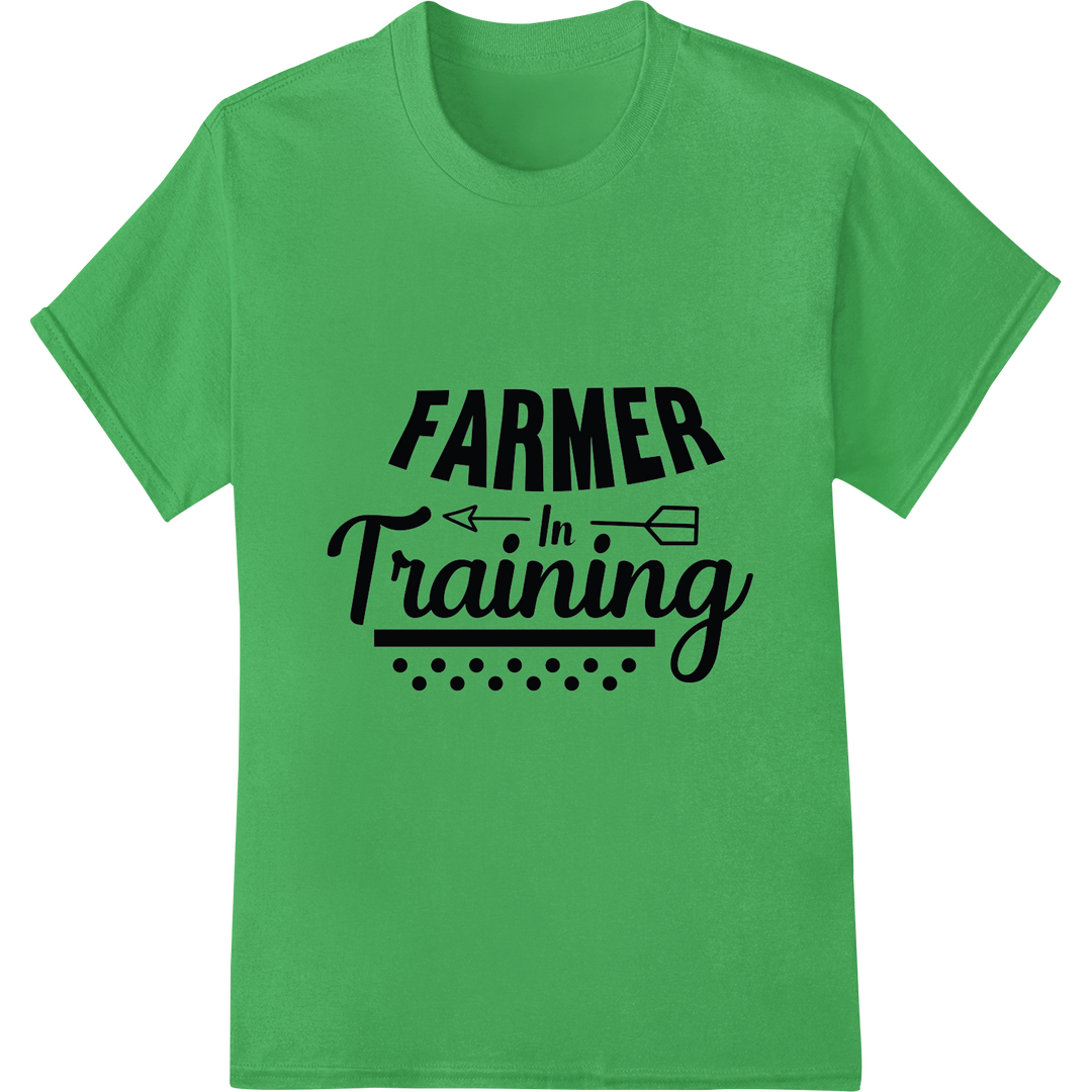 Farmer in Training: Rustic DTF Print Heat Transfer Design on green shirt - SUPERDTF-DTF Prints-DTF Transfers-Custom DTF Prints