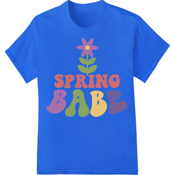 Playful 'Spring Babe' Design in Vibrant Colors on blue shirt - SUPERDTF-DTF Prints-DTF Transfers-Custom DTF Prints