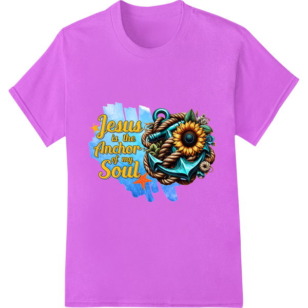 Anchor Your Soul in Faith with Vibrant Jesus DTF Print on purple shirt - SUPERDTF-DTF Prints-DTF Transfers-Custom DTF Prints