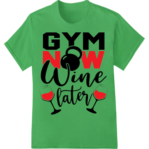 Gym Now, Wine Later - Fitness Motivation Heat Transfer enhanced with professional custom merchandise