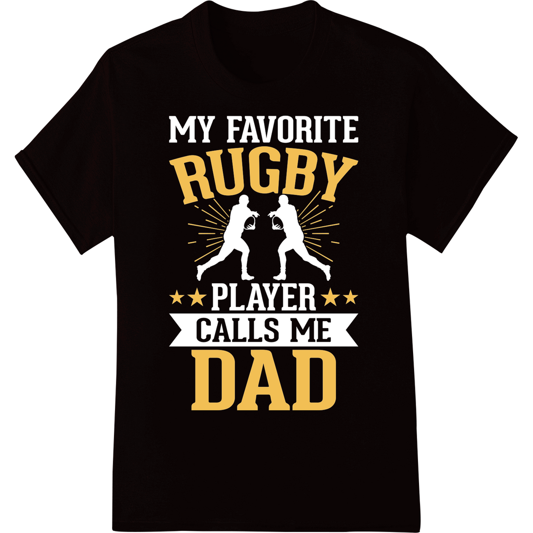 Bold Gold RUGBY DAD | Father's Day DTF Print Heat Transfer on black shirt - SUPERDTF-DTF Prints-DTF Transfers-Custom DTF Prints