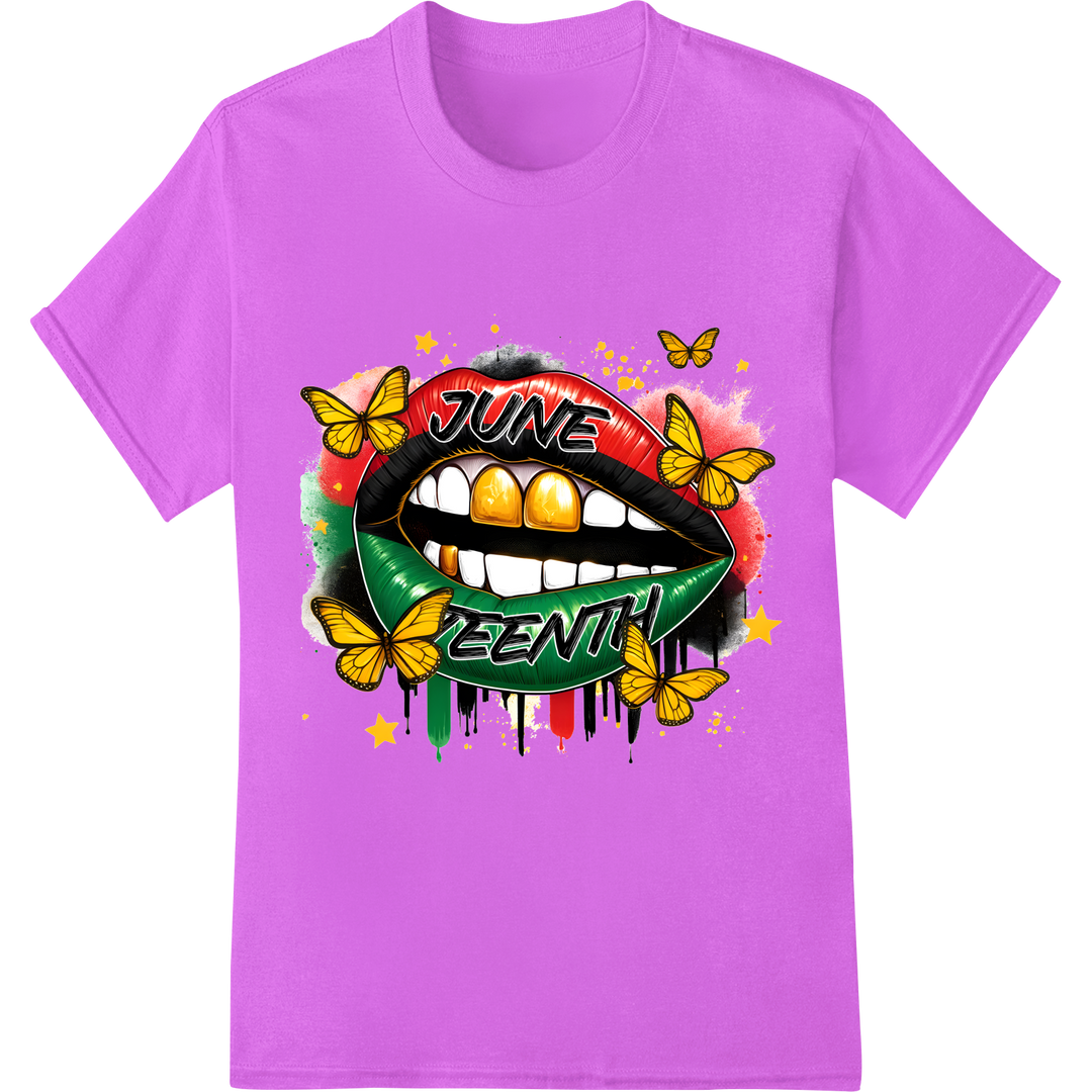 Vibrant Juneteenth Butterfly Lip DTF Print Heat Transfer on purple shirt - SUPERDTF-DTF Prints-DTF Transfers-Custom DTF Prints