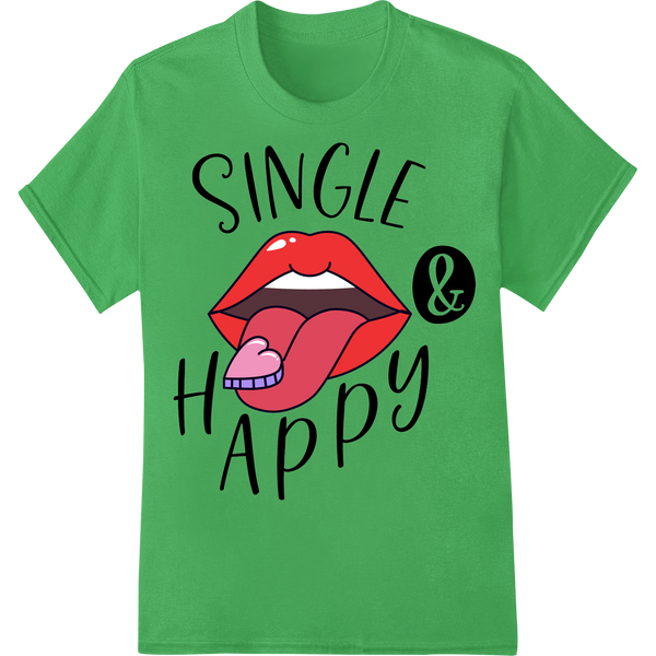 Sassy 'SINGLE & HAPPY' Red Lips DTF Print Heat Transfer on green shirt - SUPERDTF-DTF Prints-DTF Transfers-Custom DTF Prints