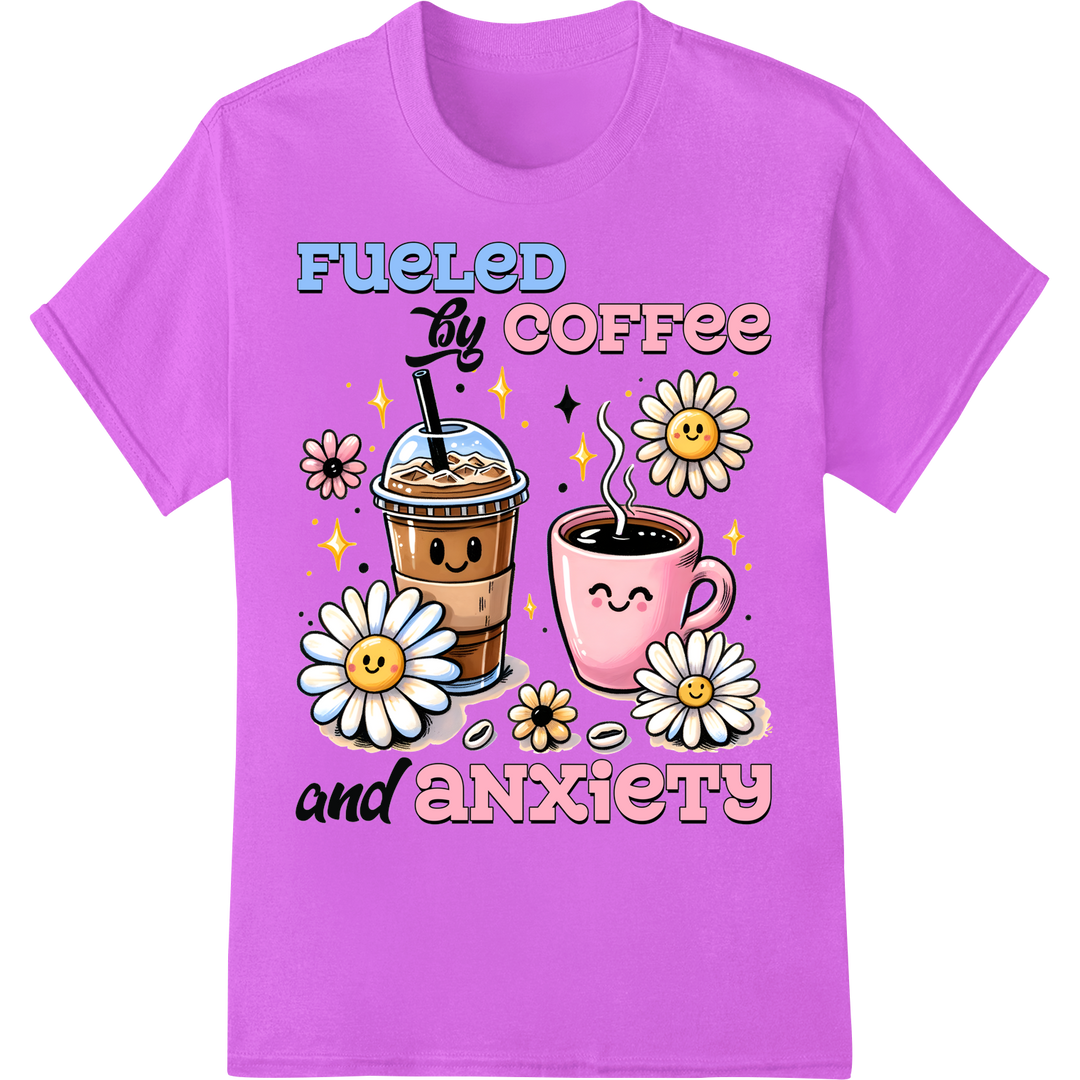 Express Your Love for Coffee & Emotions with This Unique Print on purple shirt - SUPERDTF-DTF Prints-DTF Transfers-Custom DTF Prints