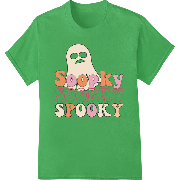 Adorable Ghost: Spooky Cute Halloween DTF Print Design on green shirt - SUPERDTF-DTF Prints-DTF Transfers-Custom DTF Prints